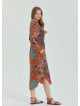 Shirt Collar Belt Detailed Coffee Patterned Casual Plus Size Dress 4614